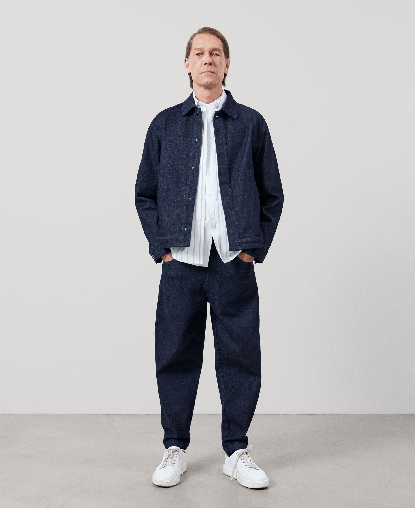 White Mandarin Collar Organic Cotton Shirt