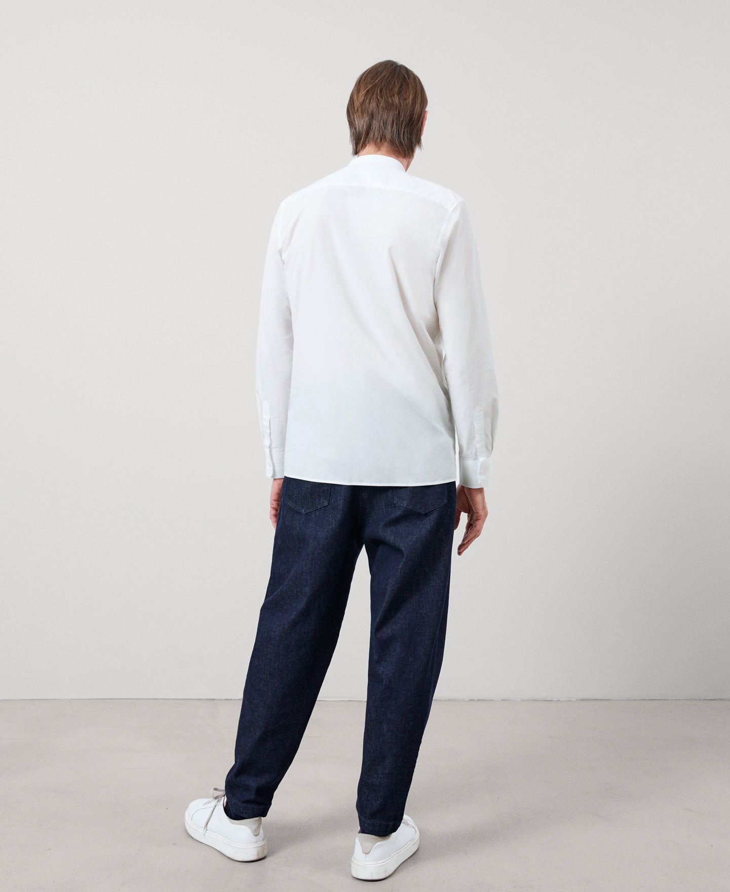 White Mandarin Collar Organic Cotton Shirt