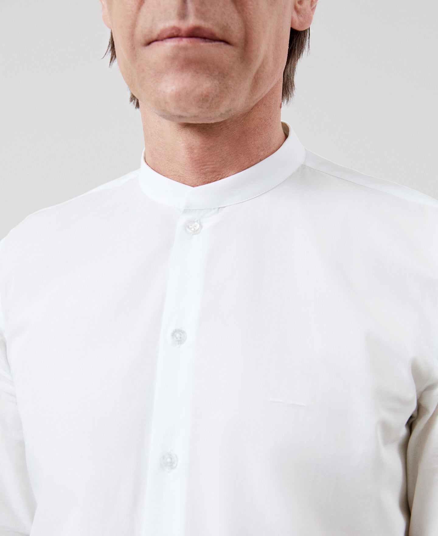White Mandarin Collar Organic Cotton Shirt