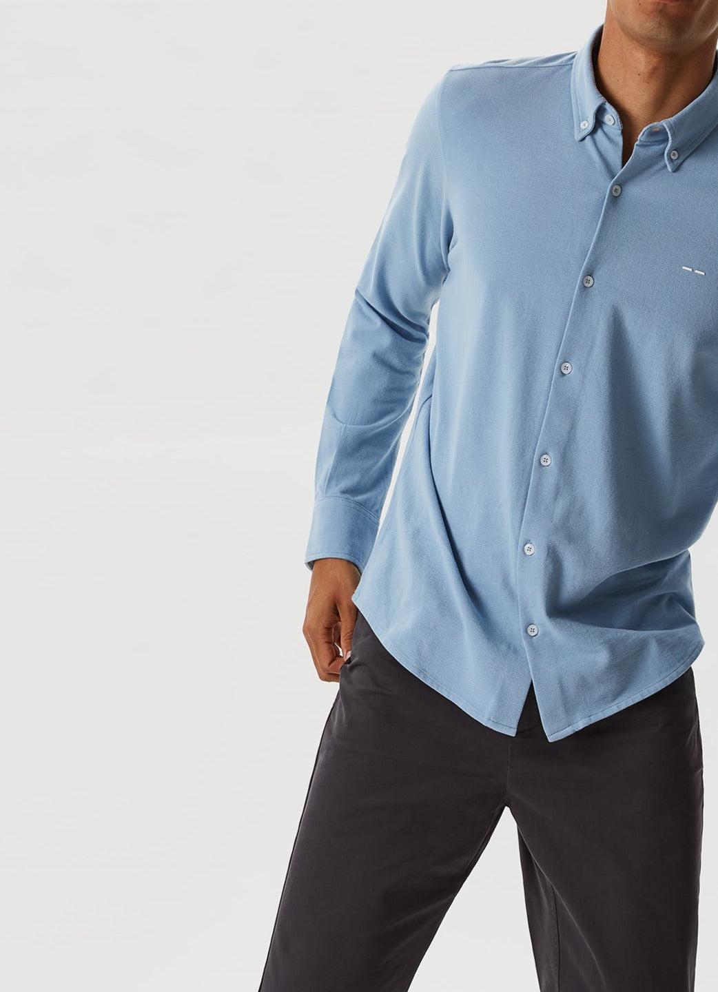 Sky Blue Pique Shirt With Button Down Collar