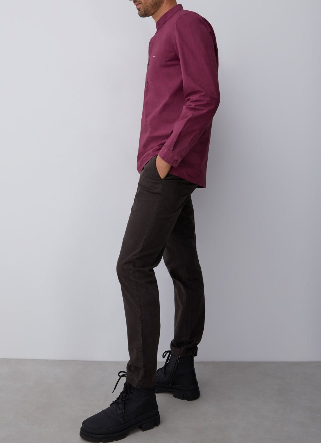 Red Mao Button Neck Shirt