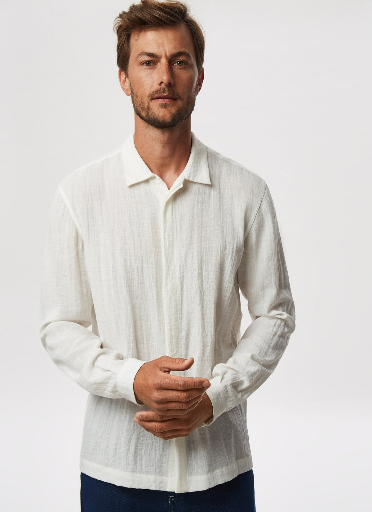 White Single Button Crinkle Shirt