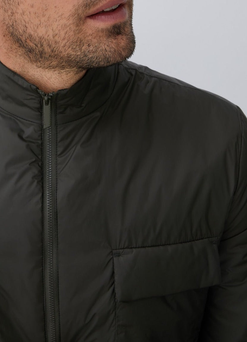 Green Padded Overshirt With Flap Pockets