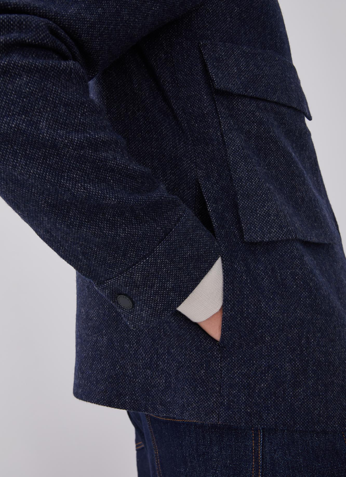 Blue Mottled Wool Jacket With Patch Pockets