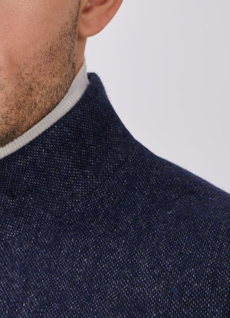 Blue Mottled Wool Jacket With Patch Pockets