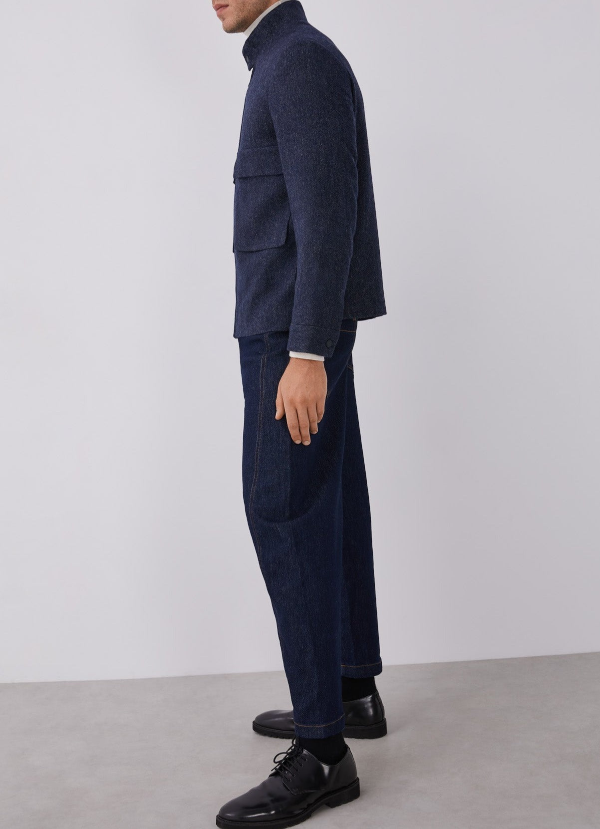 Blue Mottled Wool Jacket With Patch Pockets