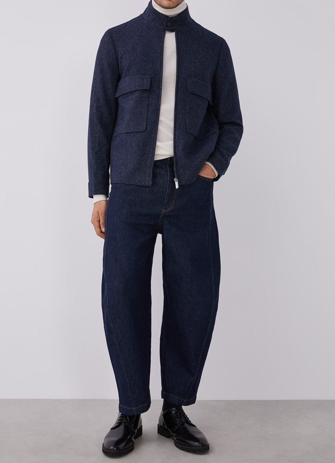 Blue Mottled Wool Jacket With Patch Pockets