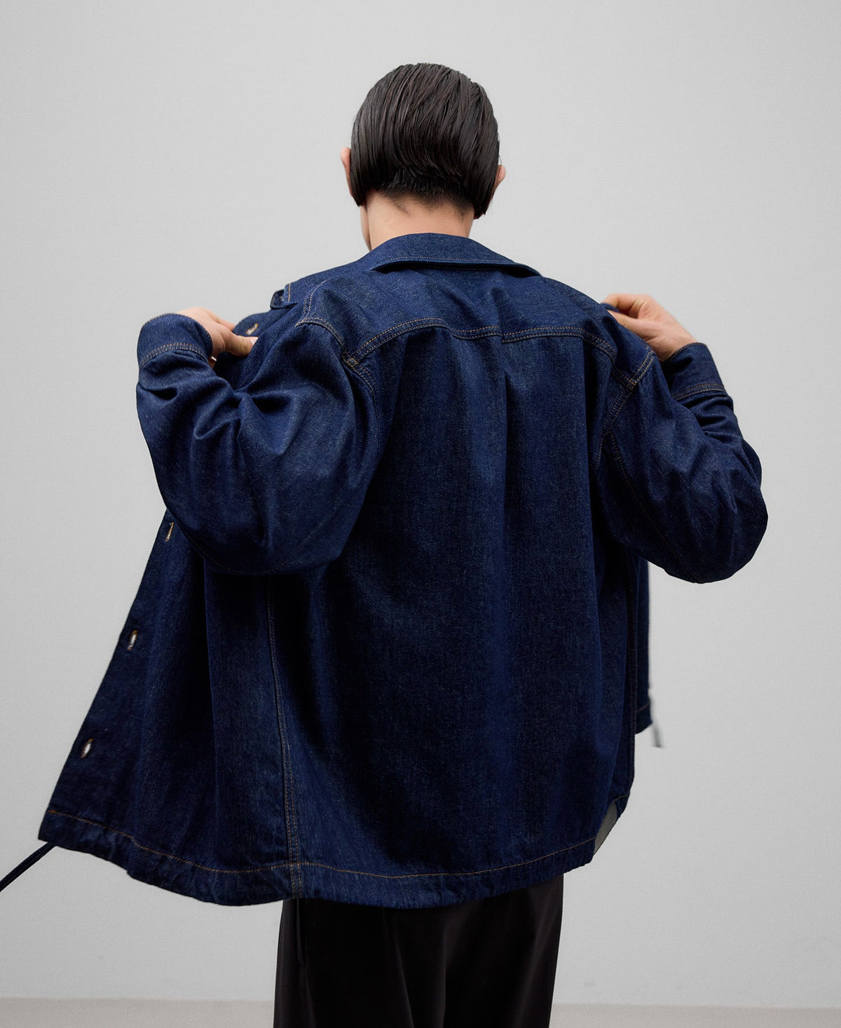 Navy blue denim overshirt man in navy blue
