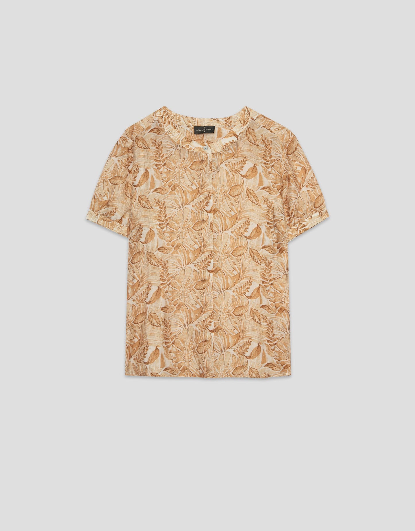 Short-Sleeved Chiffon Blouse With Camel Plant Print