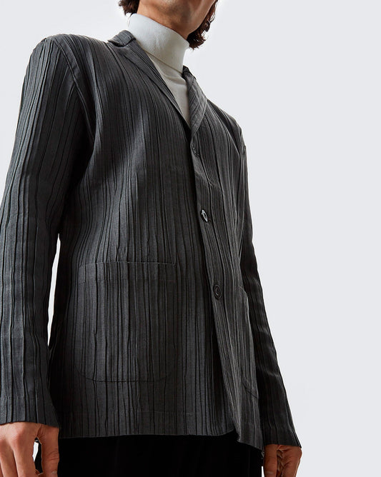Grey Pleated Crinkle Overshirt