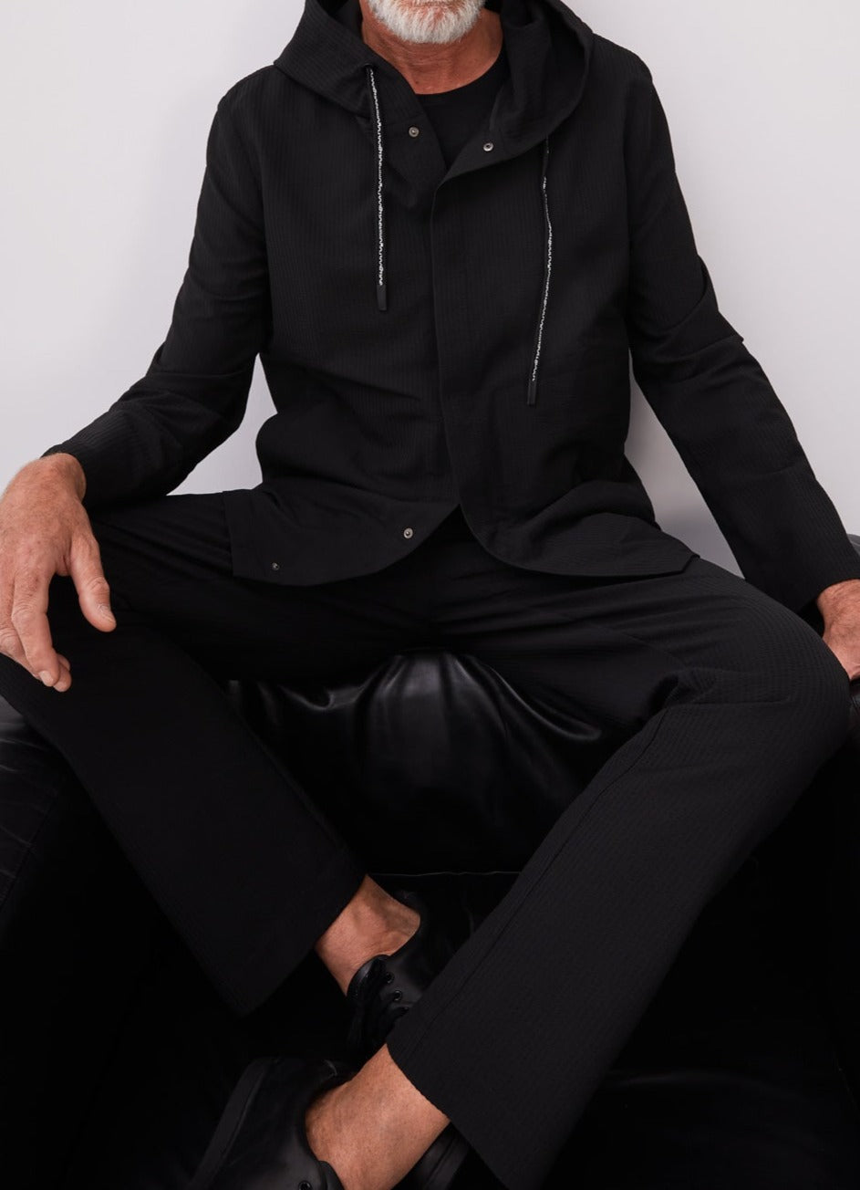 Black Hooded Overshirt With Logoed Laces