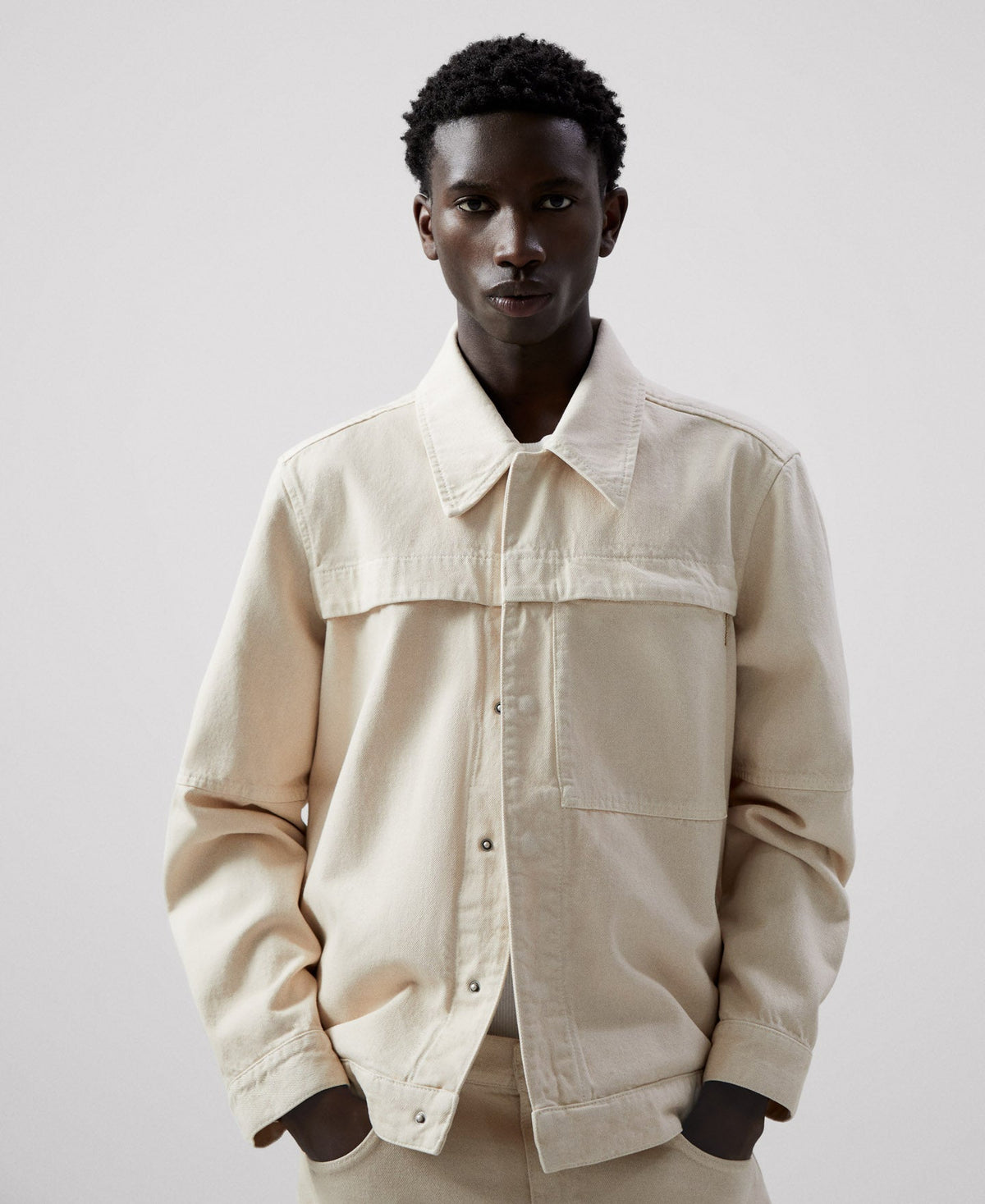 Sand Cotton Canvas Trucker Jacket