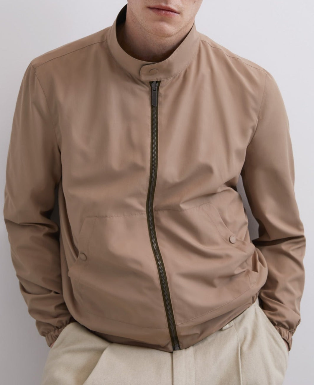 Camel Reversible Jacket With Mandarin Collar