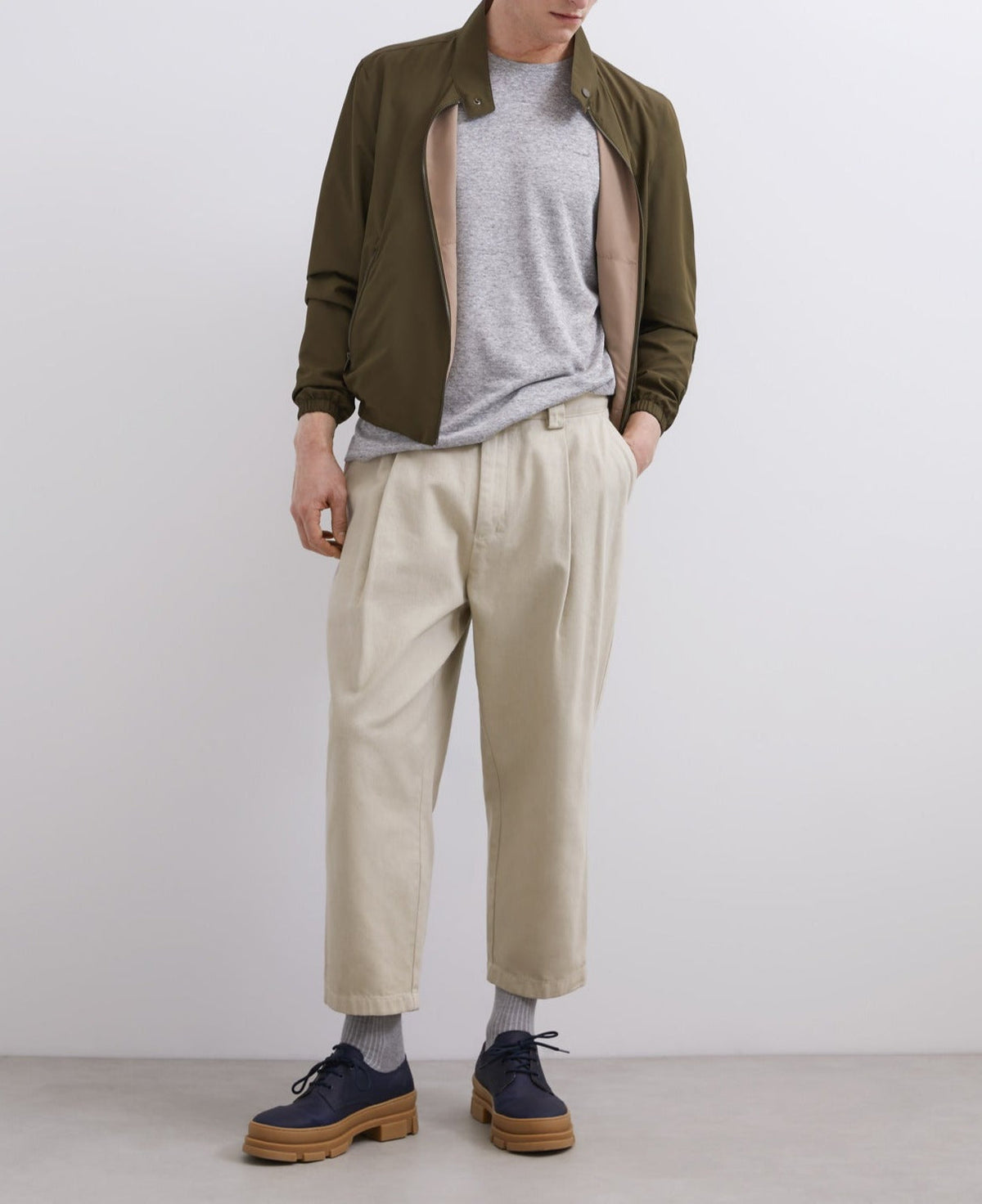 Camel Reversible Jacket With Mandarin Collar