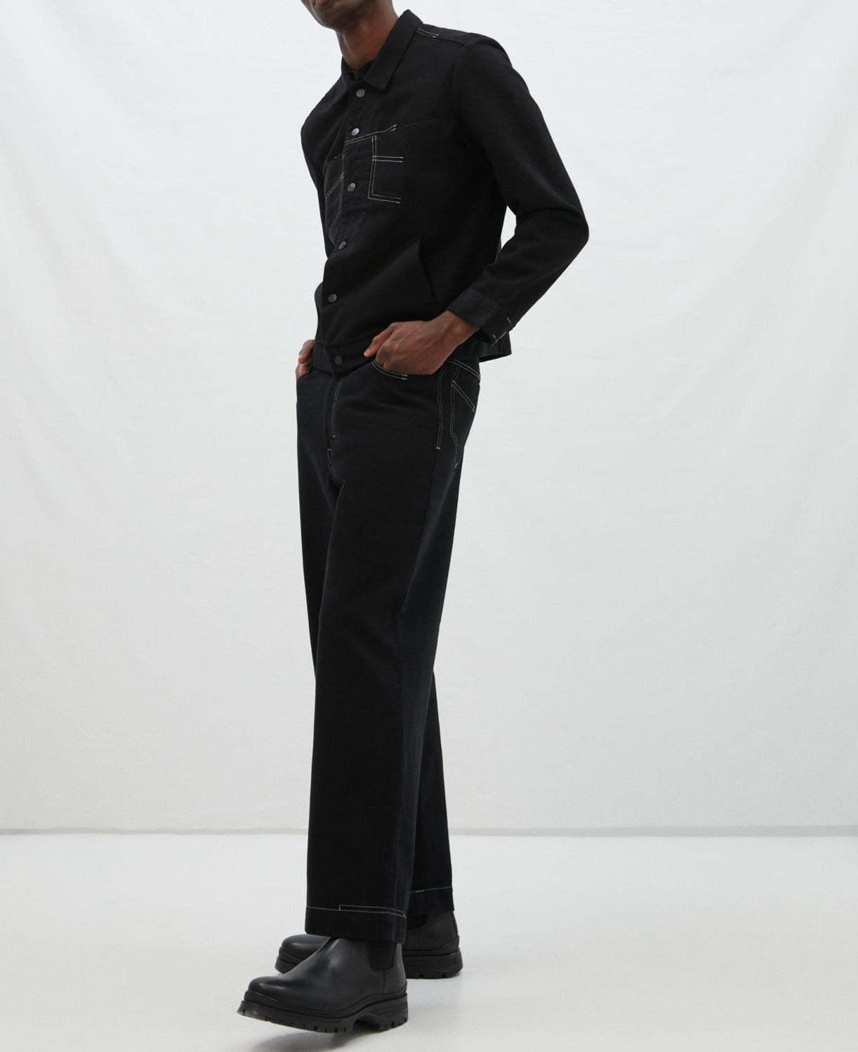 Black Denim Overshirt With Slit Pockets