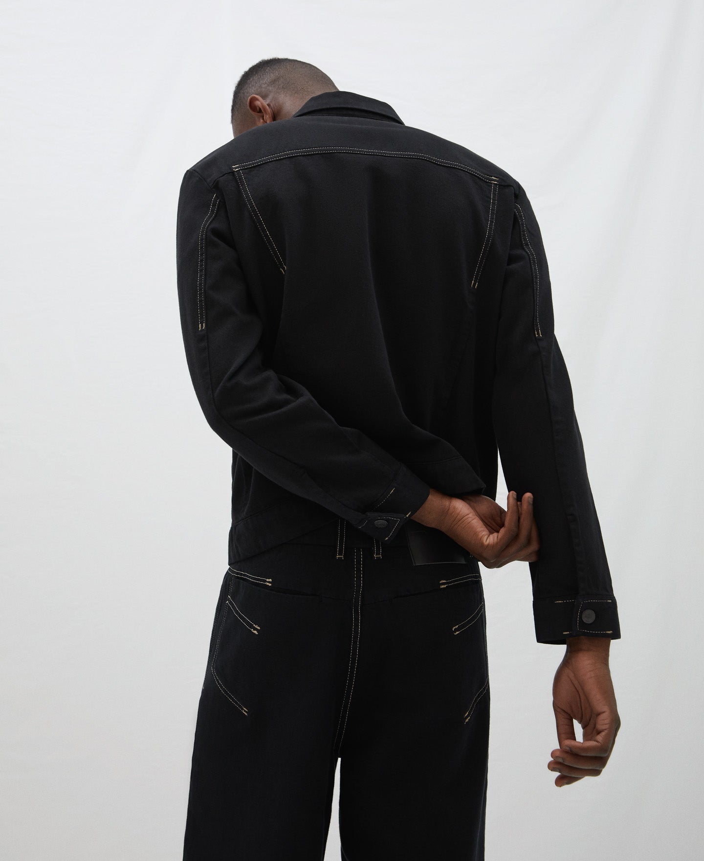 Black Denim Overshirt With Slit Pockets