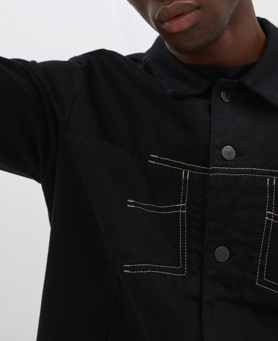 Black Denim Overshirt With Slit Pockets