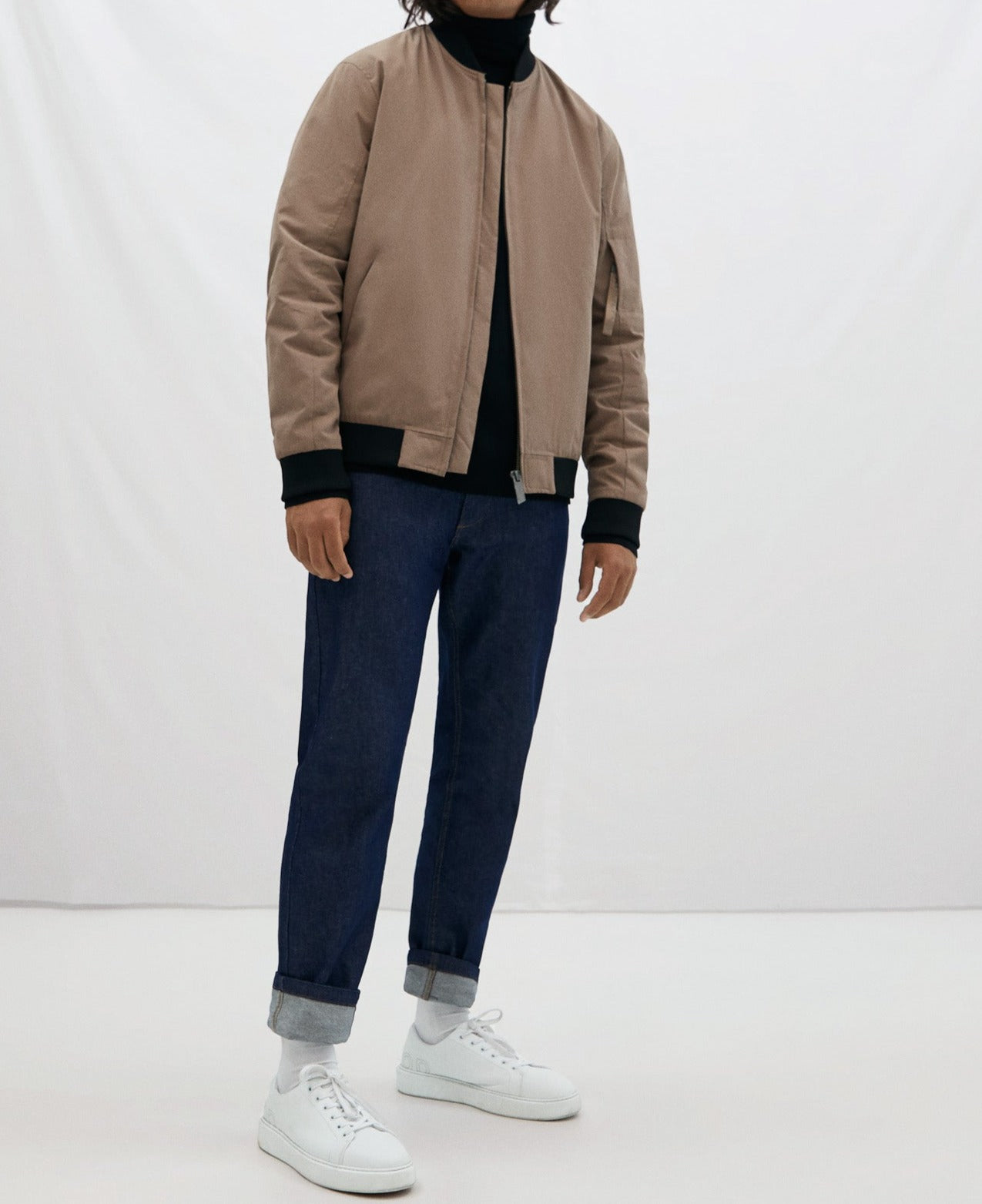 Taupe Irregular Stitching Bomber