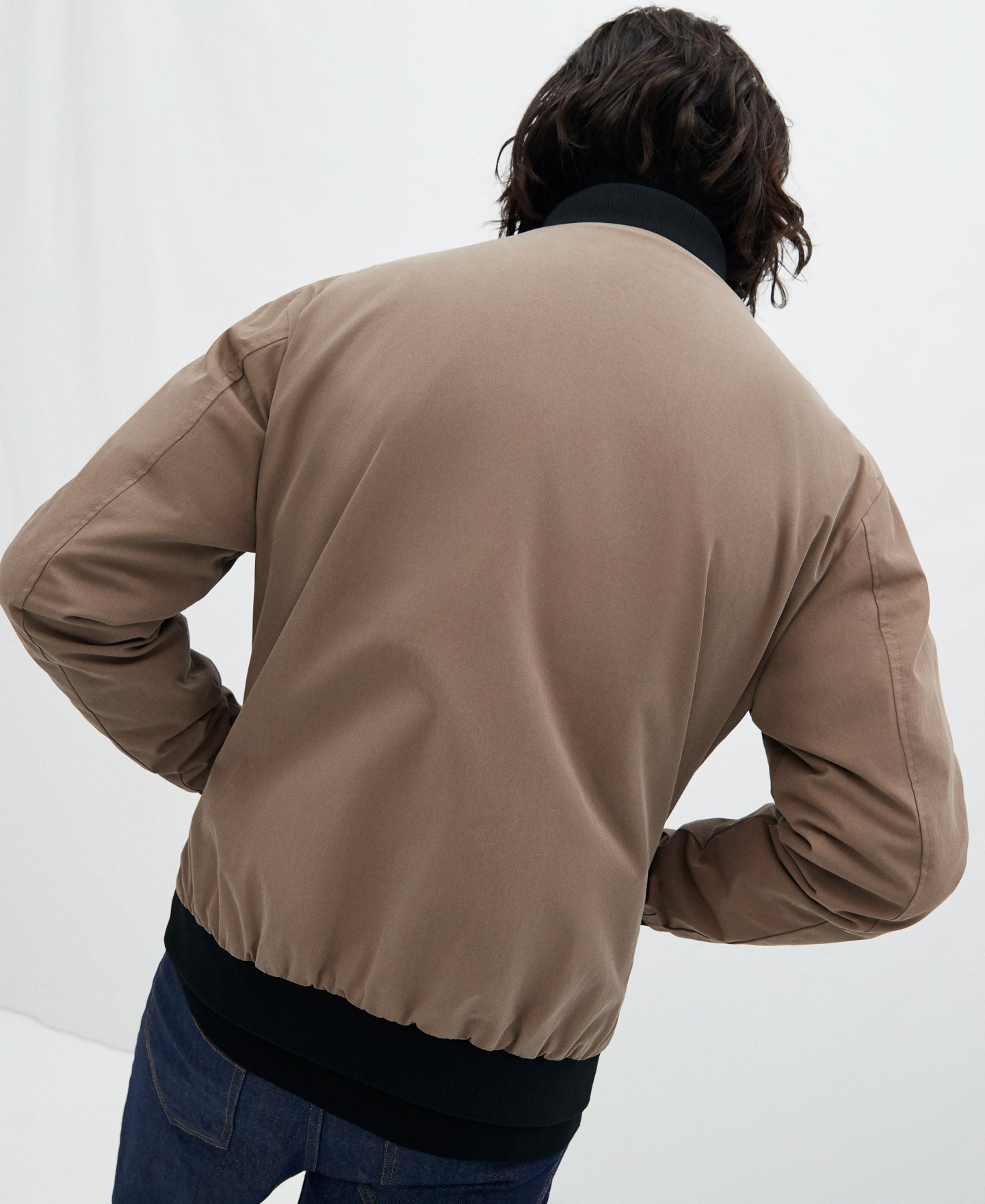 Taupe Irregular Stitching Bomber