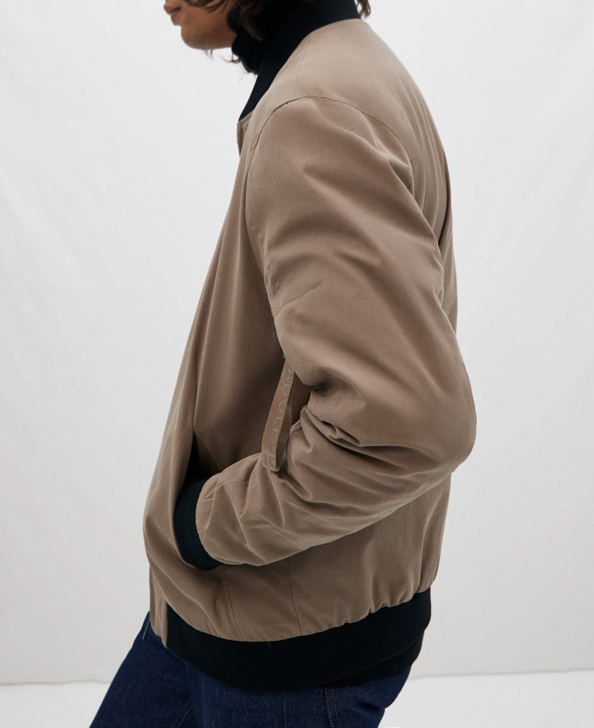 Taupe Irregular Stitching Bomber
