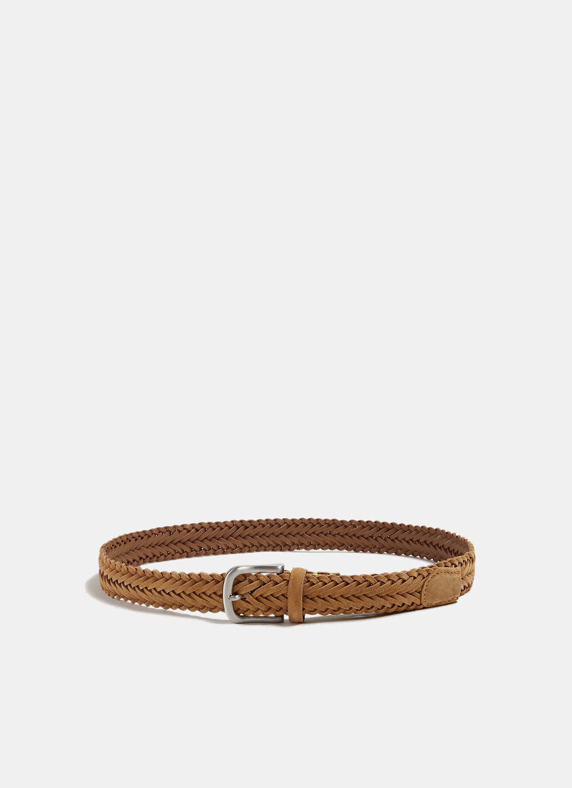 Brown Braided Leather Belt With Metal Buckle