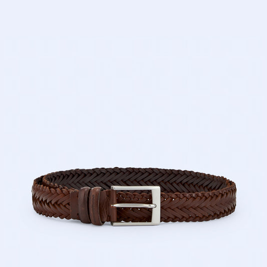 Braided Leather Belt - Rich Brown