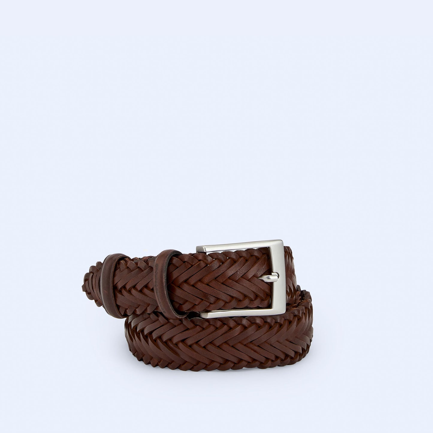 Braided Leather Belt - Rich Brown