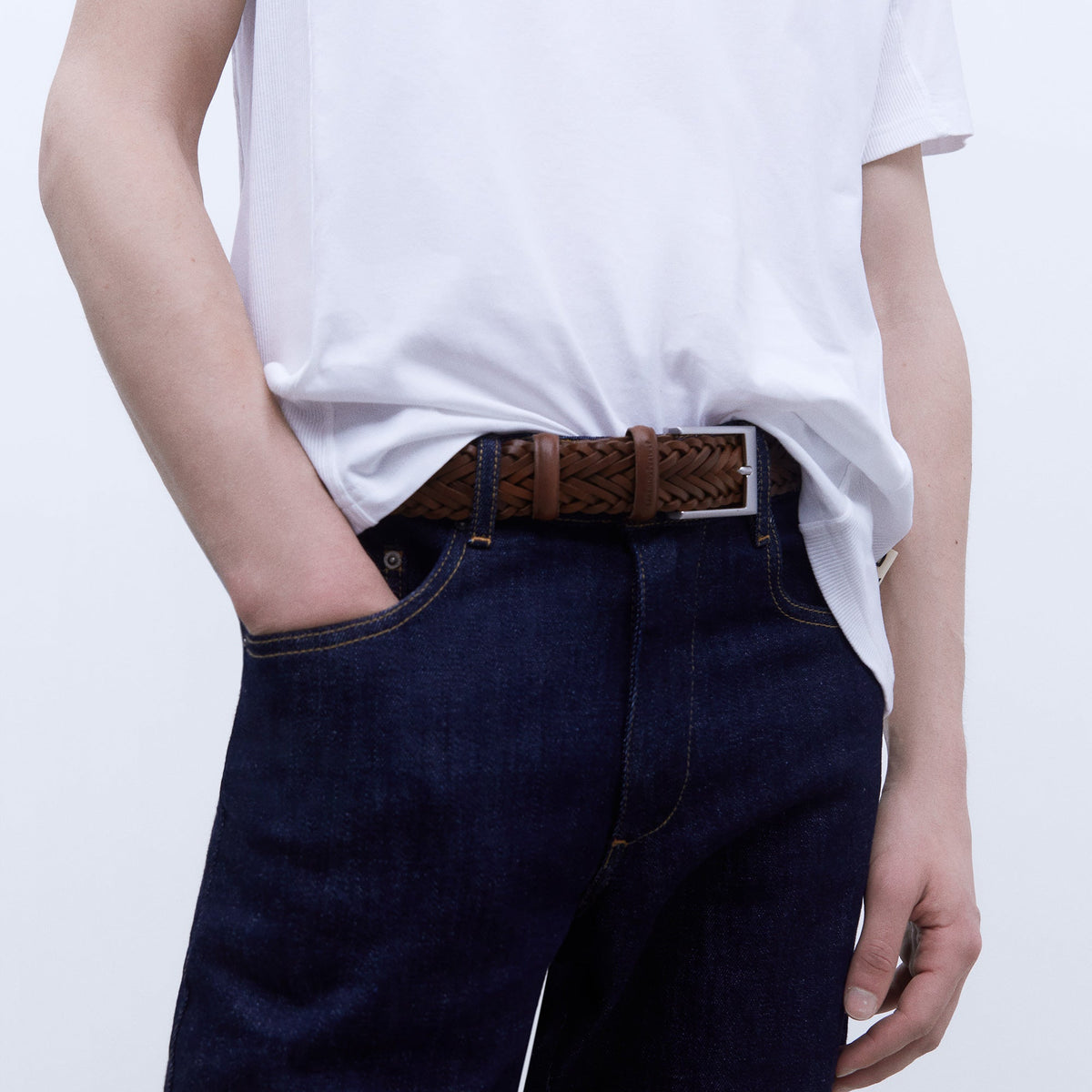 Braided Leather Belt - Rich Brown