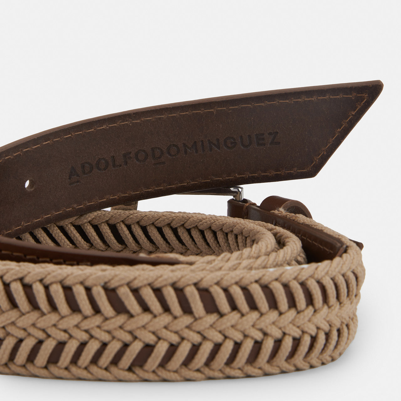 Tobacco Leather Belt With Rope Details
