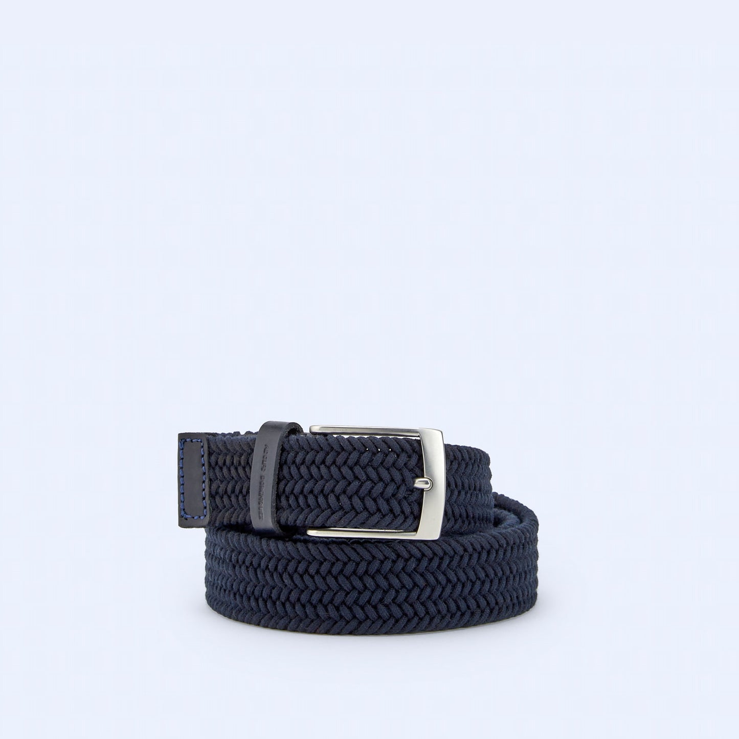 Navy Blue Leather & Cotton Braided Belt