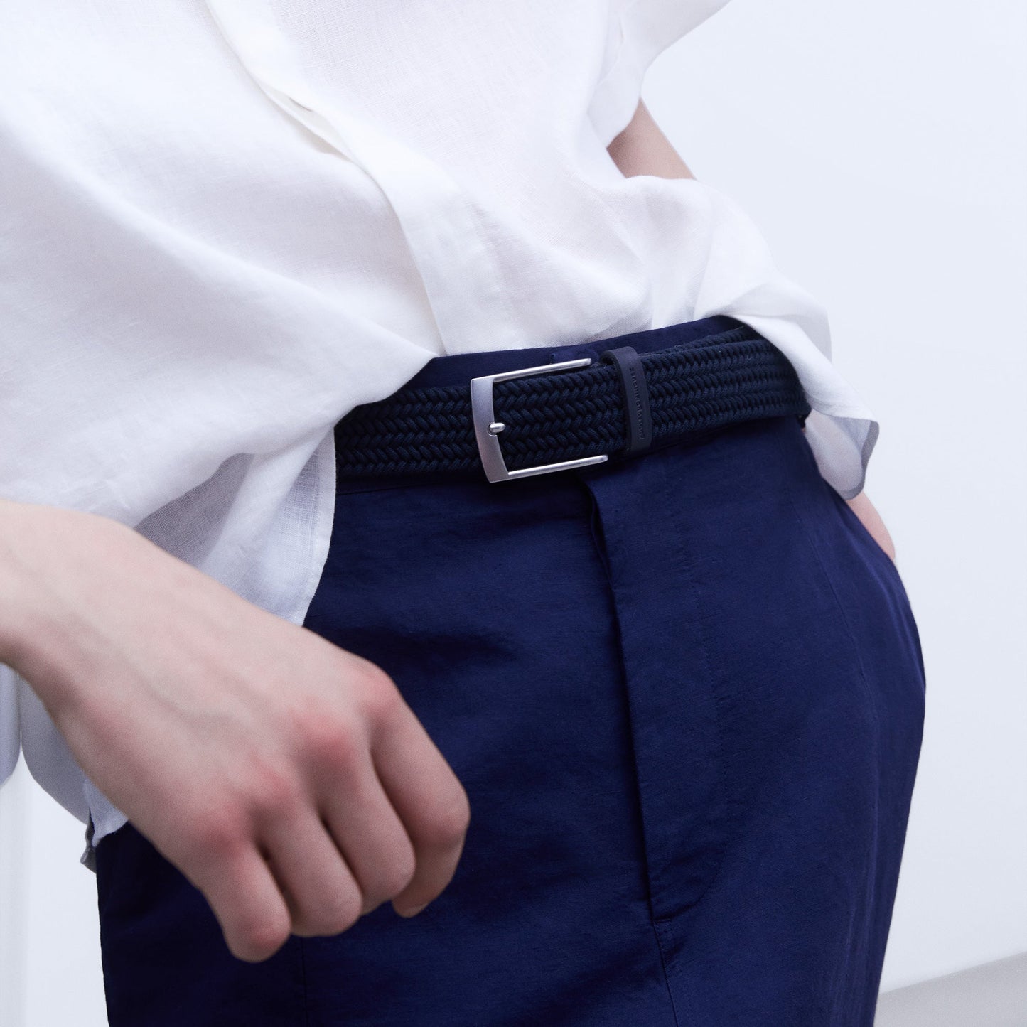 Navy Blue Leather & Cotton Braided Belt