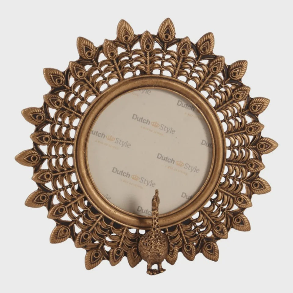 Baroque Round Gold Peacock Photo Frame 15 cm