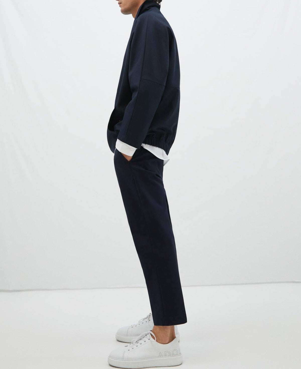 Navy Blue Lyocell And Cotton Jacket