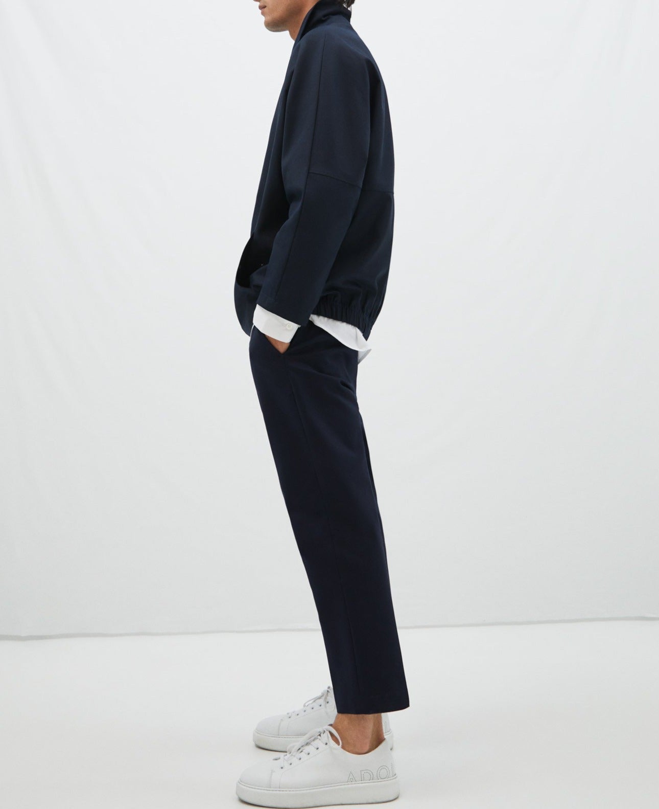 Navy Blue Lyocell And Cotton Jacket
