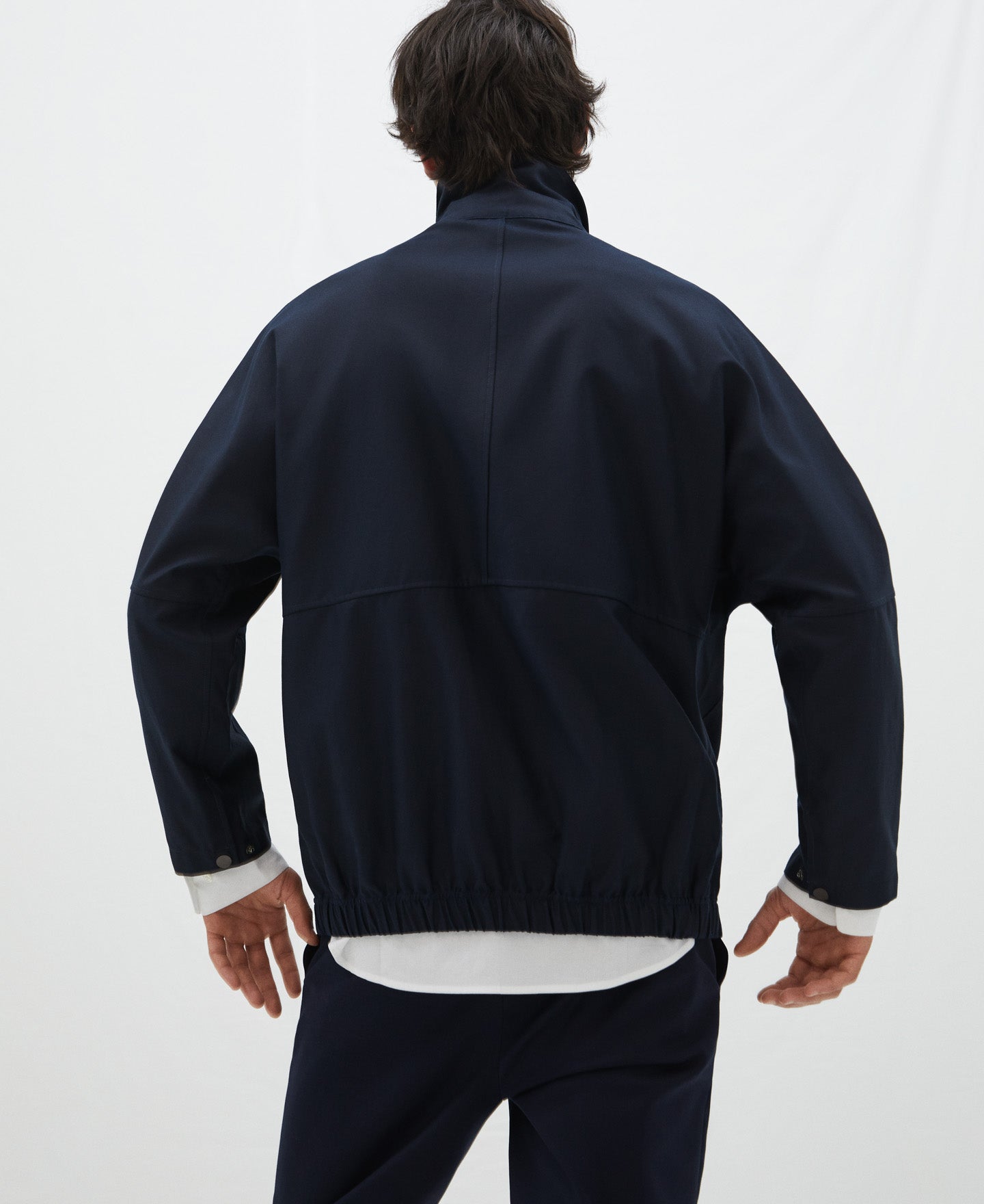 Navy Blue Lyocell And Cotton Jacket