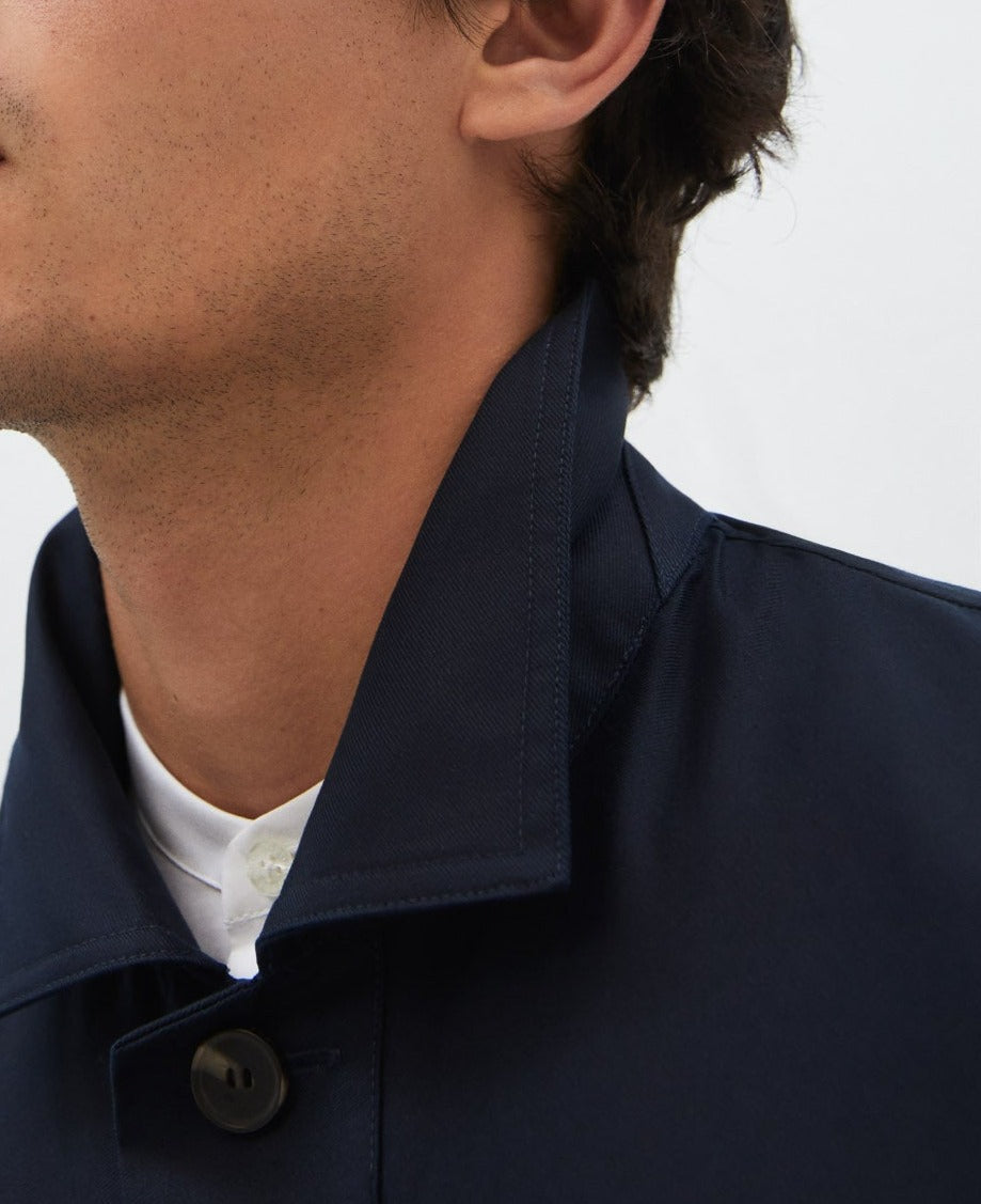 Navy Blue Lyocell And Cotton Jacket