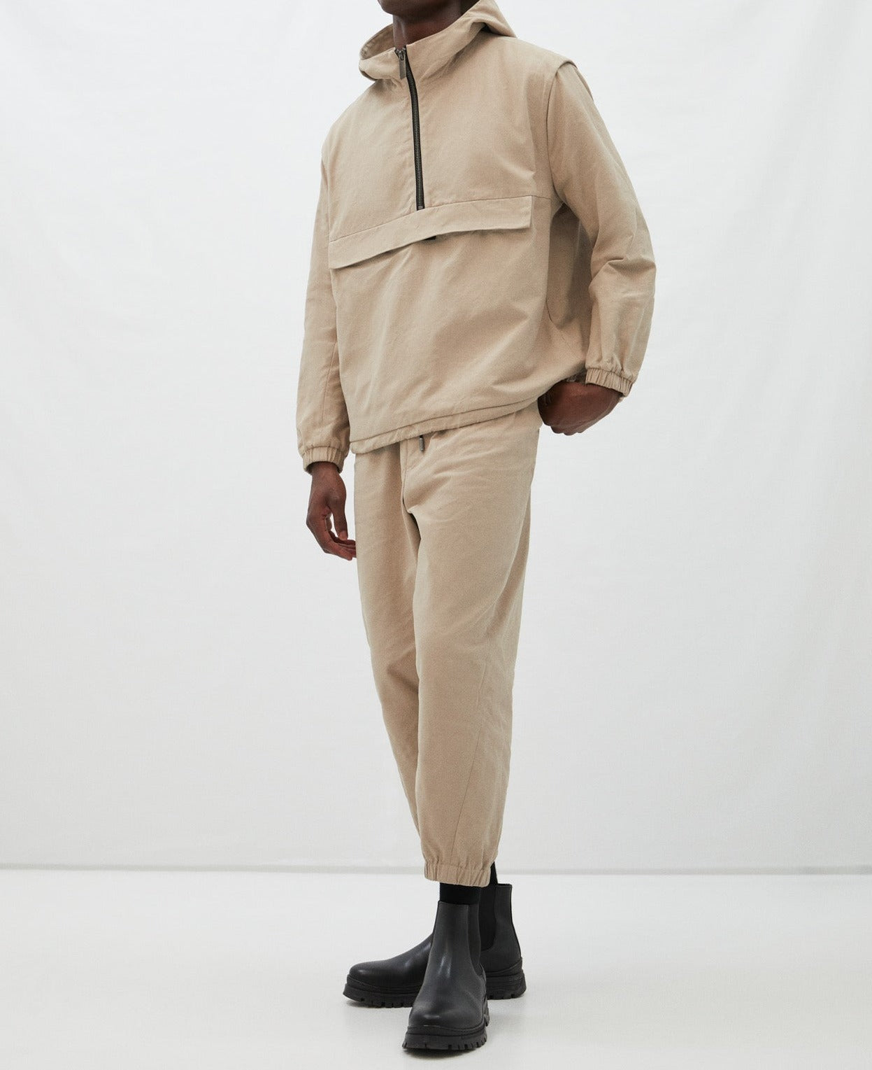Stone Nylon Twill Hooded Kangaroo