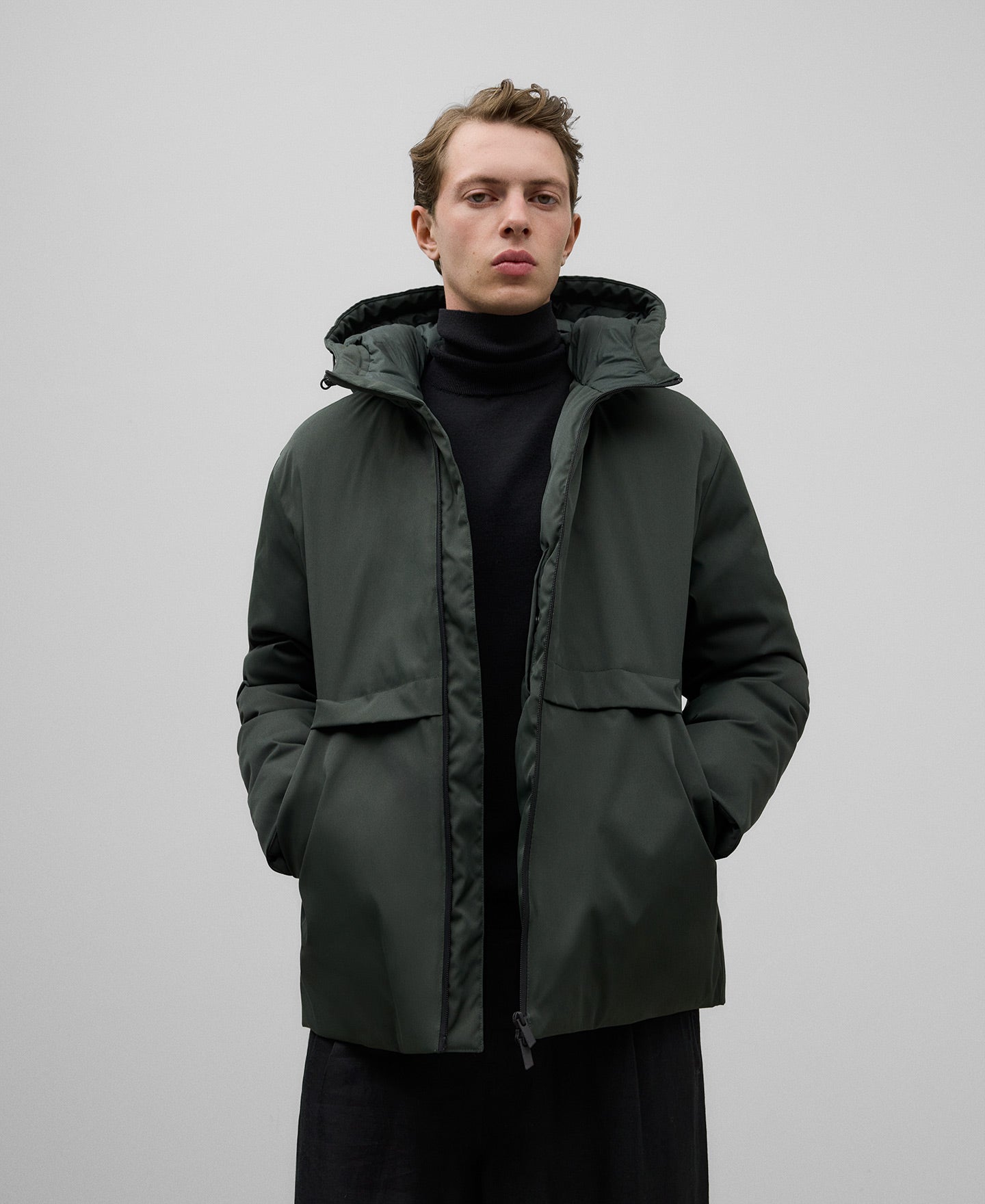 Recycled polyester jacket man in green/grey