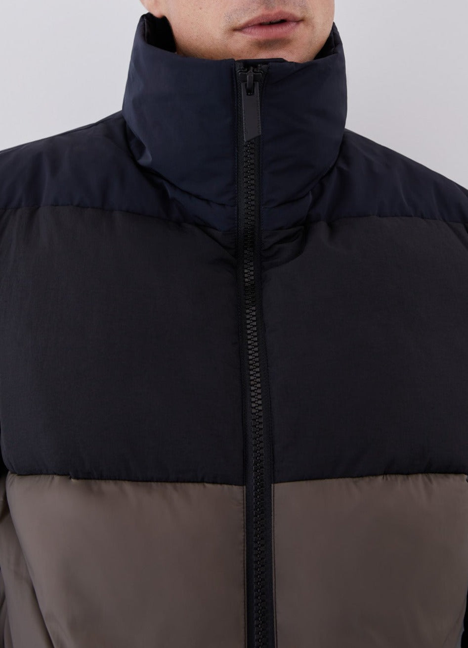 Blue/Grey Tricolour Nylon Padded Parka