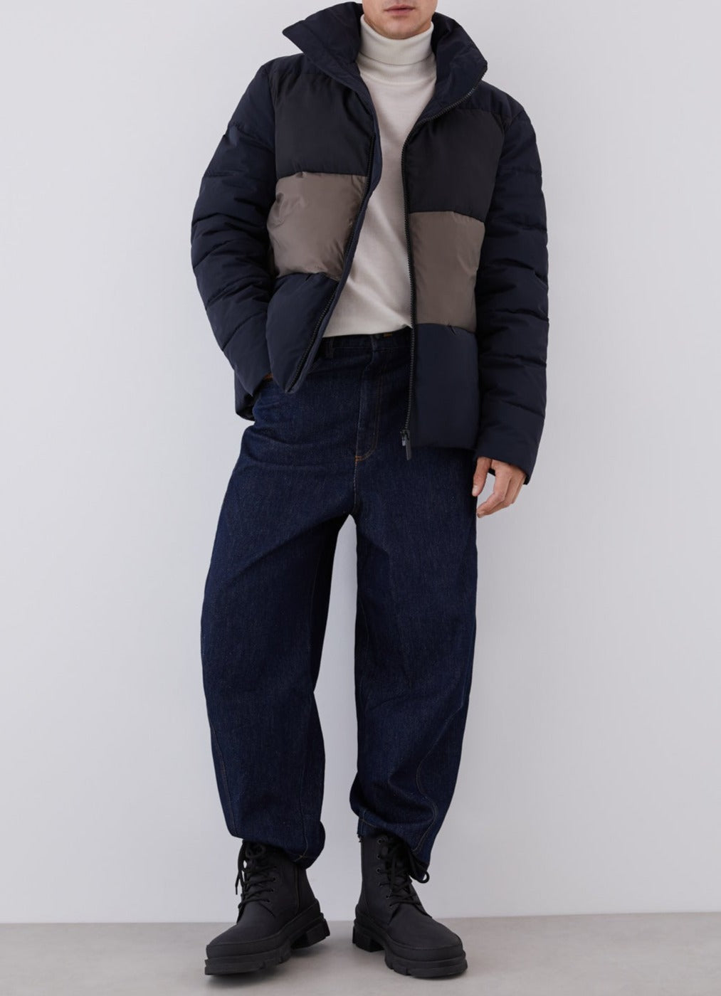 Blue/Grey Tricolour Nylon Padded Parka