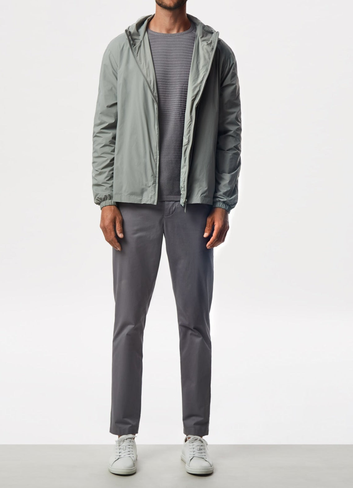 Grey Hooded Parka With Side Zipper