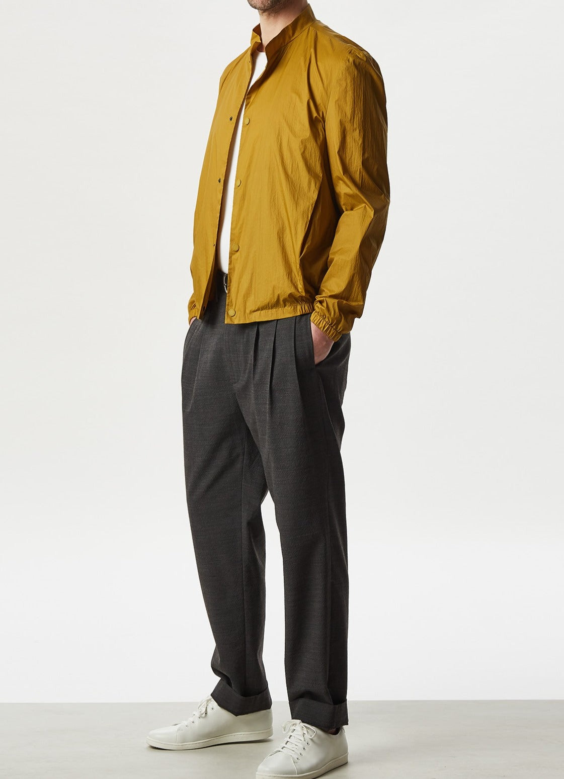 Yellow Nylon Jacket With Raised Collar