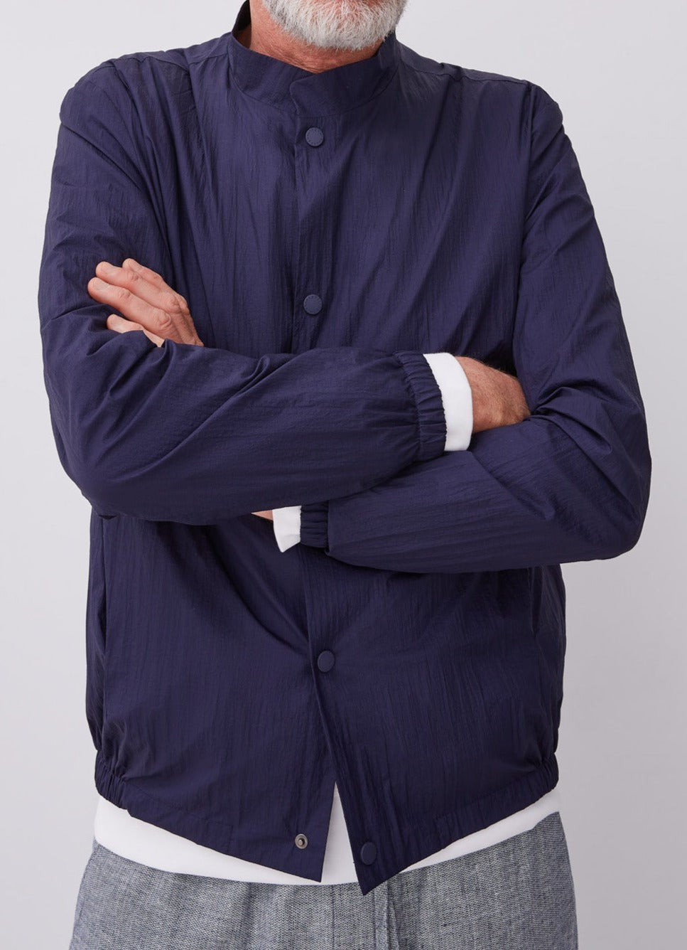 Blue Mallard Nylon Jacket With Raised Collar