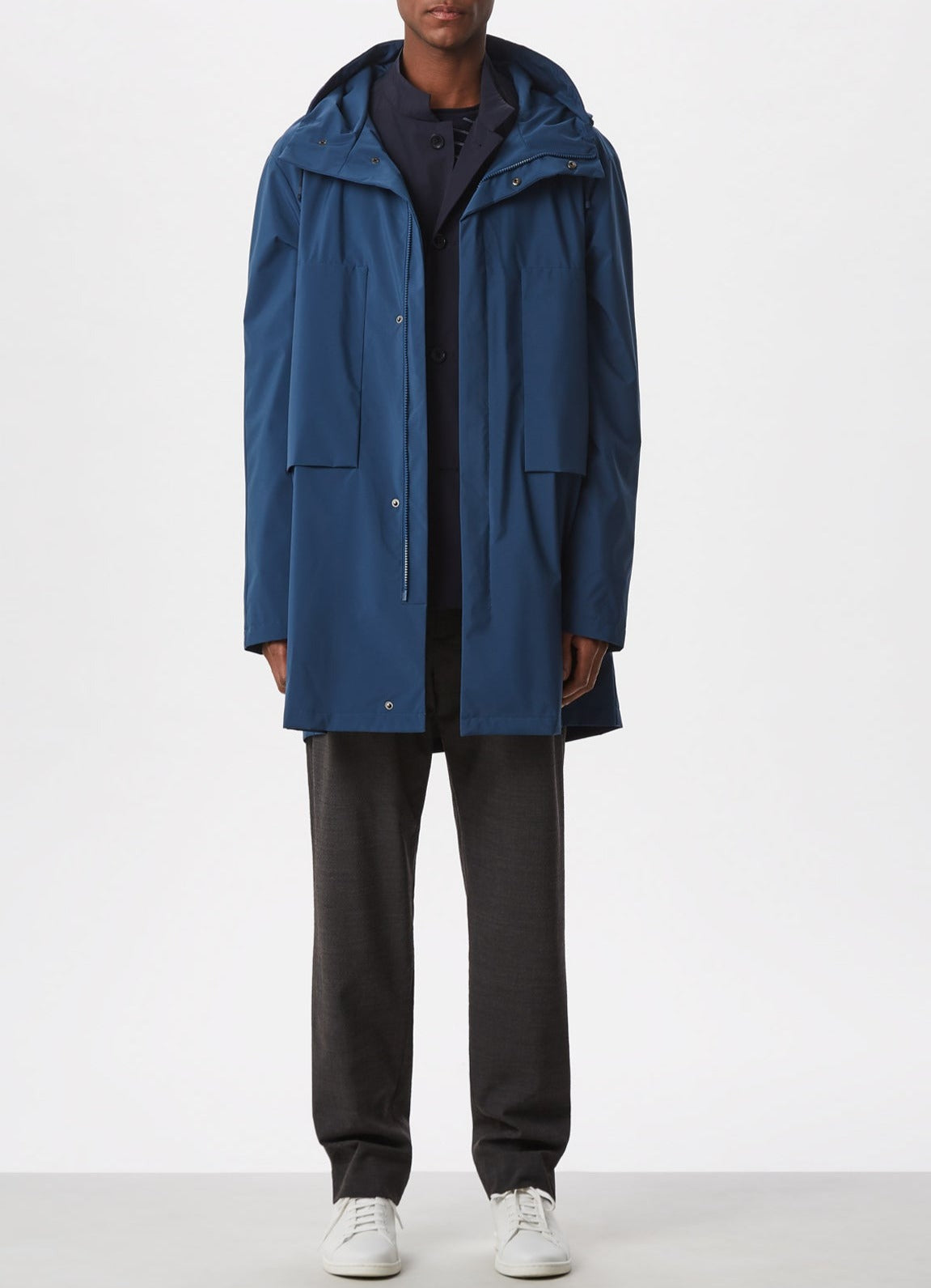 Navy Blue Elastic Polyamide Safari Jacke