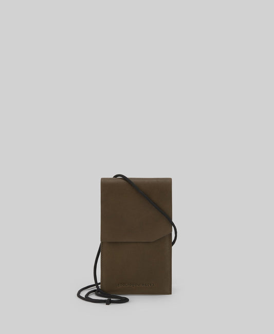 Leather mobile phone holder man in dark green