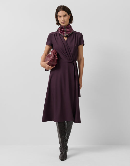 Aubergine Short-Sleeved Wrap Midi Dress