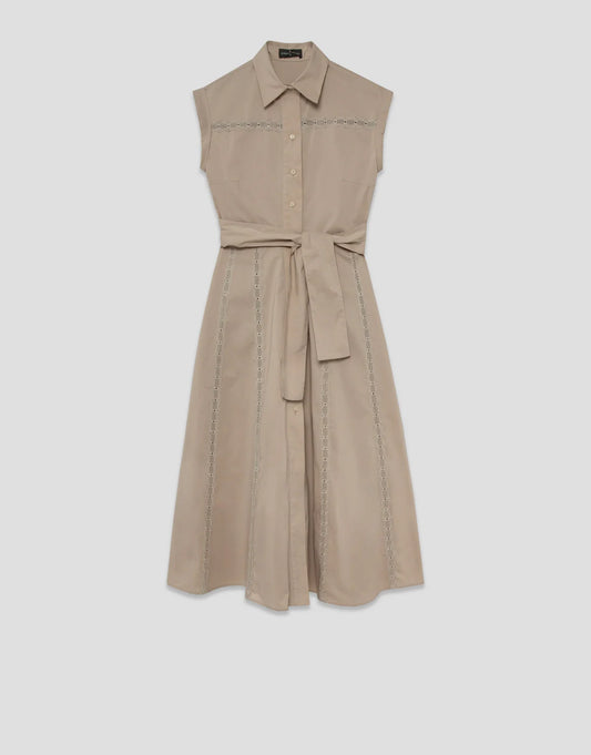 Camel shirt midi dress with lace straps