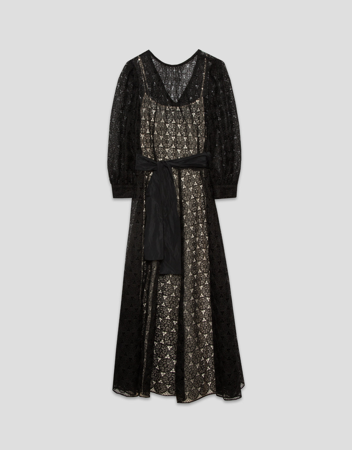 Black guipure long sleeve midi dress