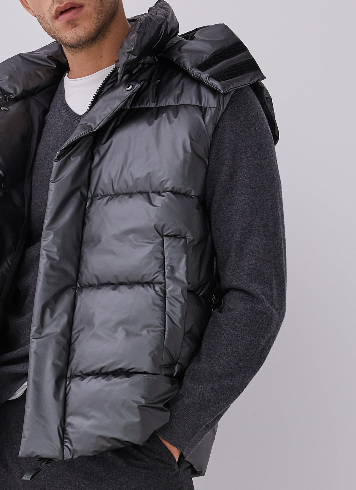 Grey Padded Waistcoat With Hood
