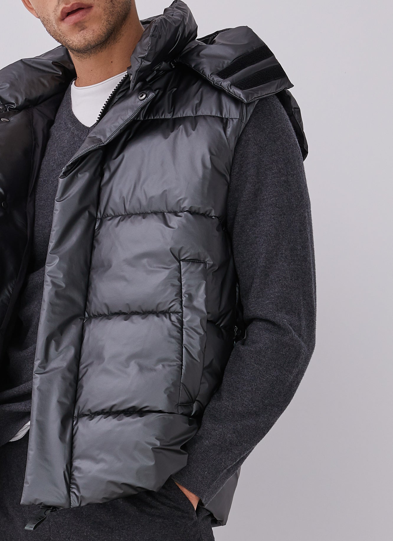 Grey Padded Waistcoat With Hood